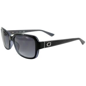 Guess GU7474 Womens Plastic Sunglass 01B Shiny Black 56-18 Gray Gradient w Case